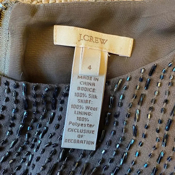 J.Crew 100% Silk 100% Wool Beaded Embroidery Mini Skirt Dress Women's 4 Pocket - Picture 4 of 5